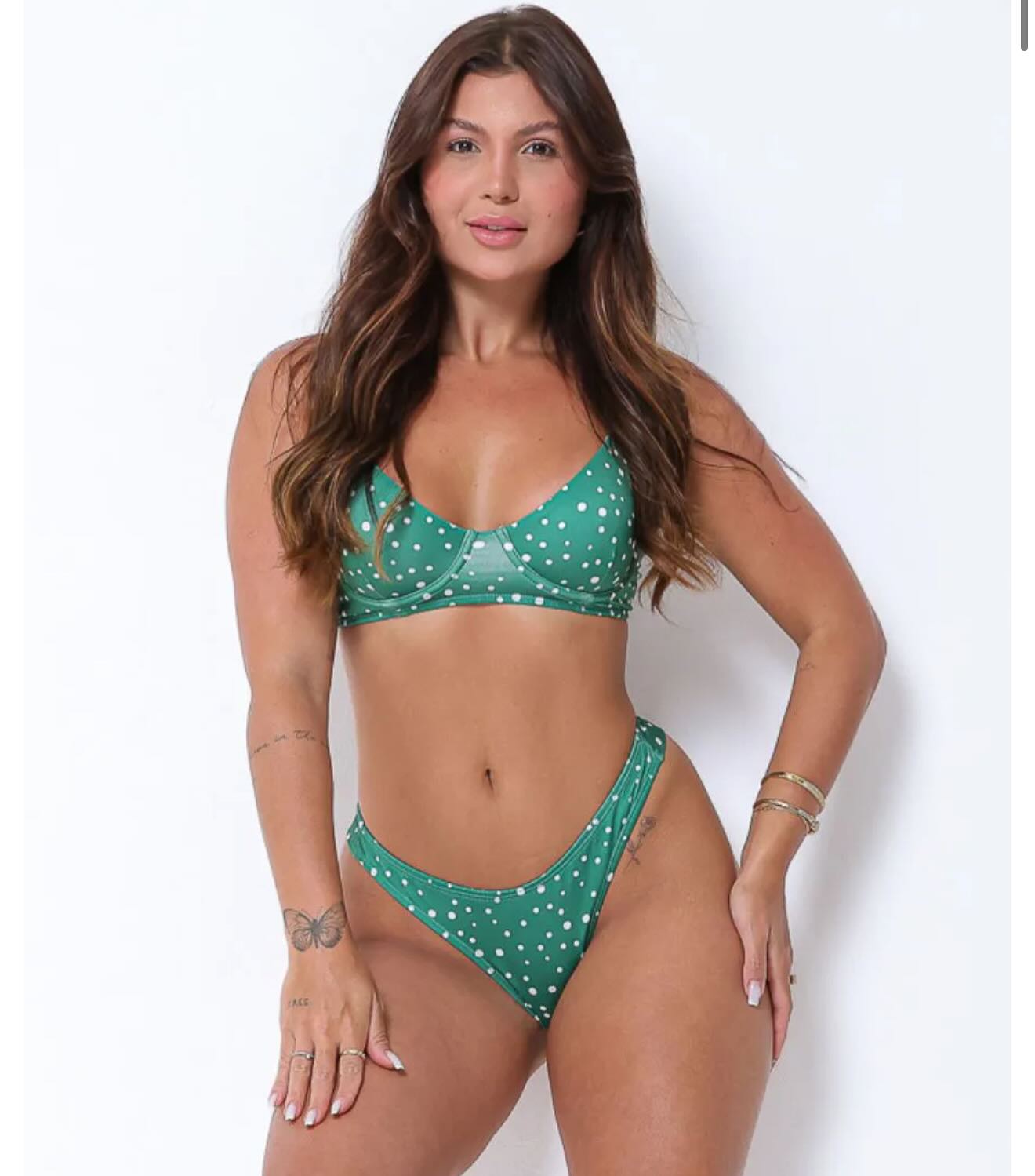 BIKINI SET - UNDERWIRE + HIGH CUT - GREEN POLKA DOT